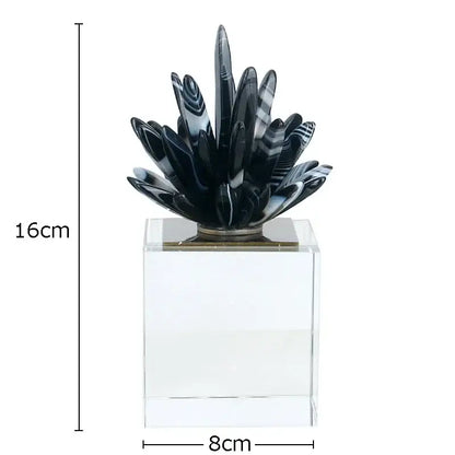 Modern black & white agate flower crystal art – living room decor