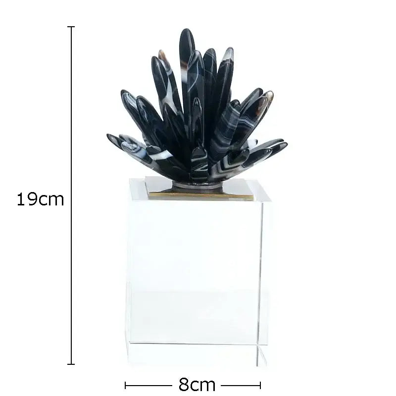 Modern black & white agate flower crystal art – living room decor