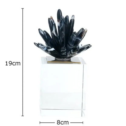 Modern black & white agate flower crystal art – living room decor