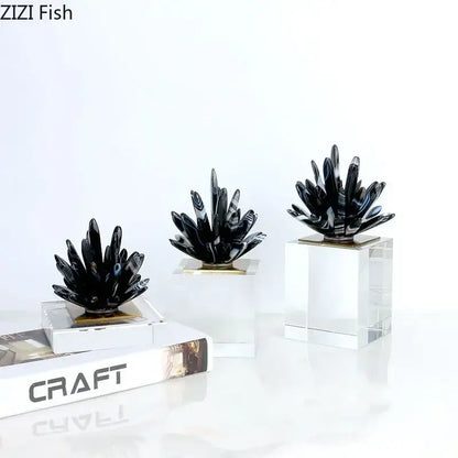 Modern black & white agate flower crystal art – living room decor