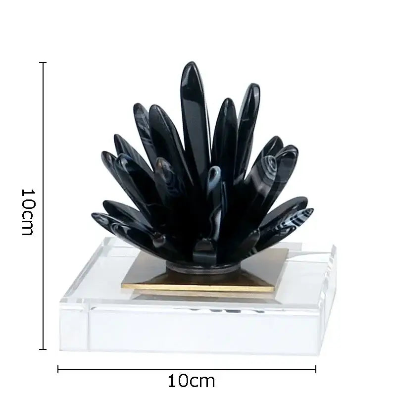 Modern black & white agate flower crystal art – living room decor