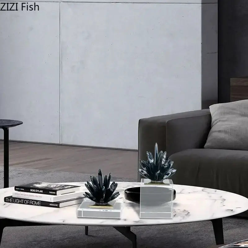 Modern black & white agate flower crystal art – living room decor