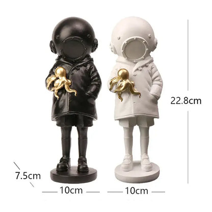 Modern black & white astronaut diver sculpture ornament office decor