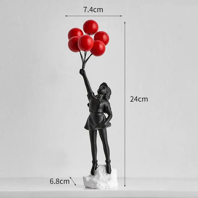 Modern black & white balloon girl graffiti statue living room decor