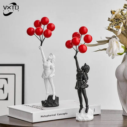 Modern black & white balloon girl graffiti statue living room decor