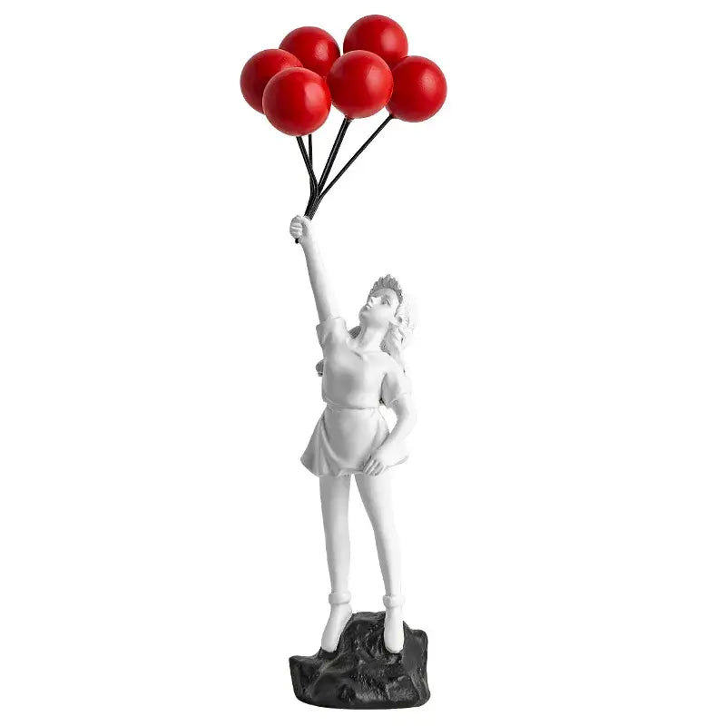 Modern black & white balloon girl graffiti statue living room decor