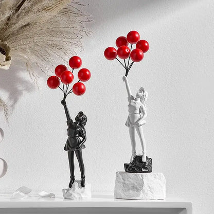 Modern black & white balloon girl graffiti statue living room decor