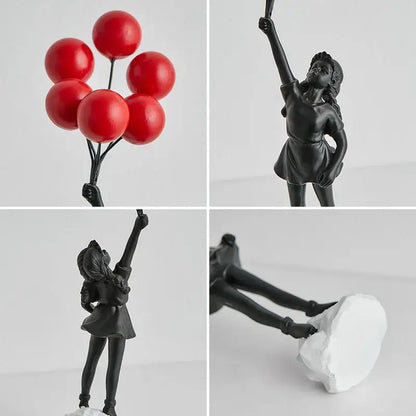 Modern black & white balloon girl graffiti statue living room decor