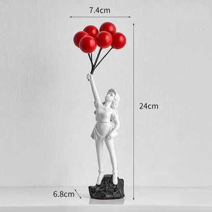 Modern black & white balloon girl graffiti statue living room decor