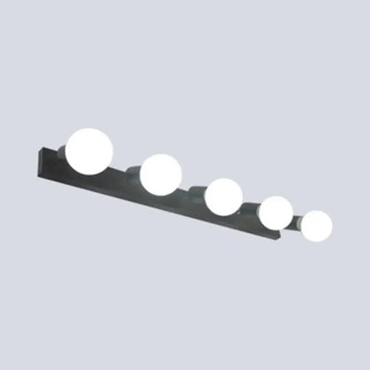 Modern black & white bedroom vanity light with exposed bulbs