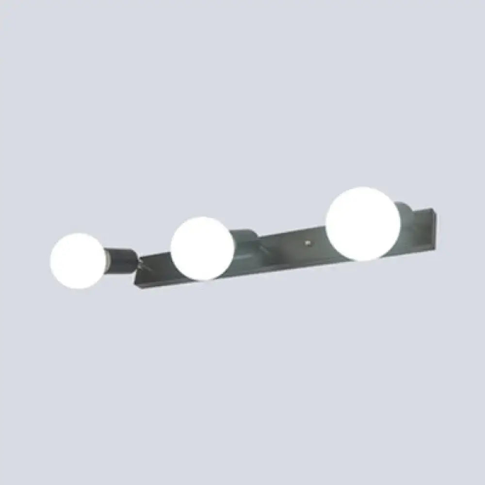Modern black & white bedroom vanity light with exposed bulbs
