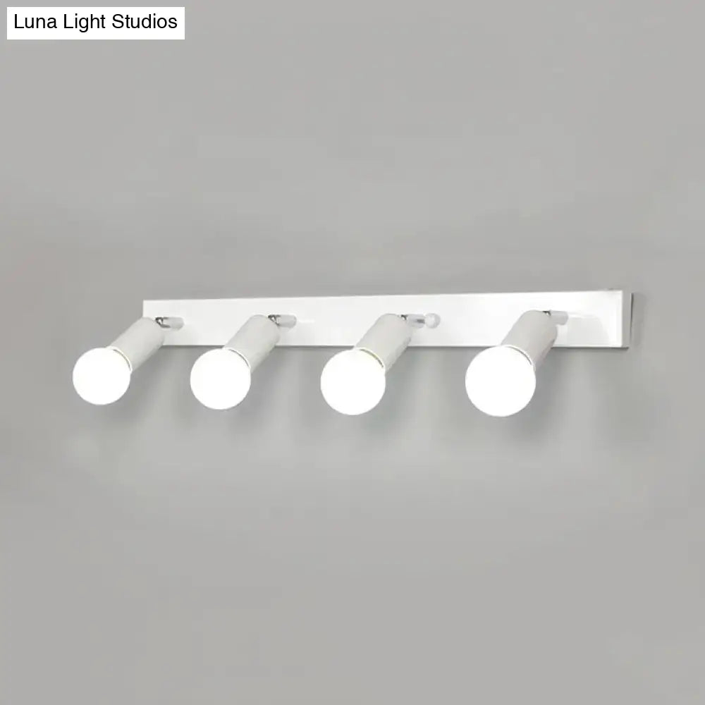 Modern black & white bedroom vanity light with exposed bulbs