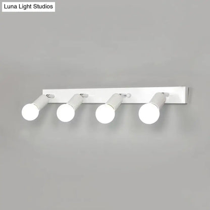 Modern black & white bedroom vanity light with exposed bulbs