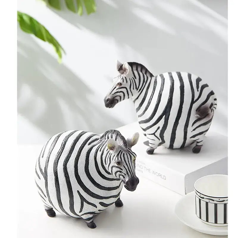 Modern black & white big belly zebra resin sculpture living room set