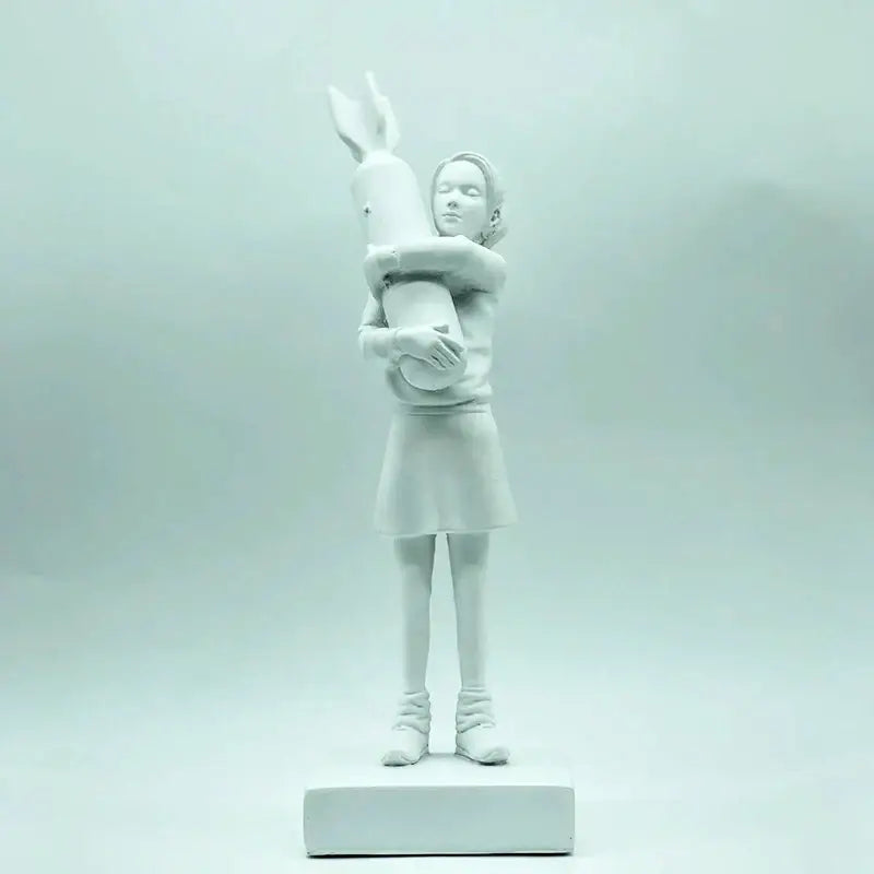 Modern black & white bomb hugger girl resin statue living room decor