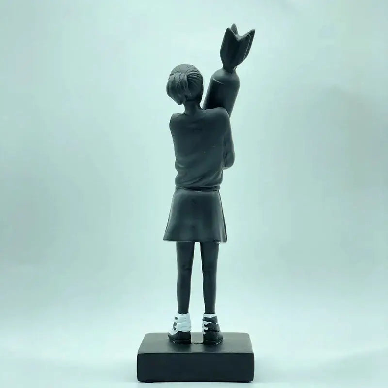 Modern black & white bomb hugger girl resin statue living room decor