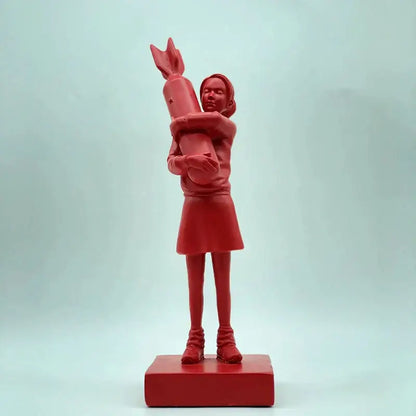 Modern black & white bomb hugger girl resin statue living room decor