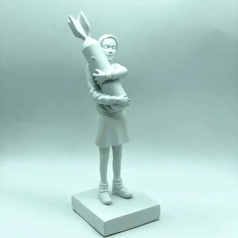 Modern black & white bomb hugger girl resin statue living room decor