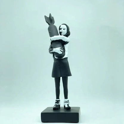 Modern black & white bomb hugger girl resin statue living room decor