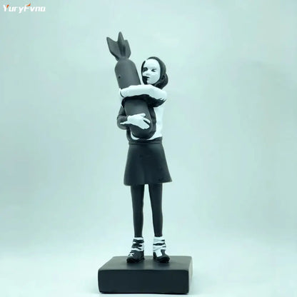 Modern black & white bomb hugger girl resin statue living room decor