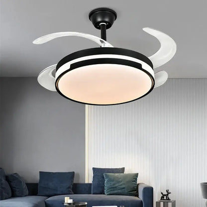 Modern black & white ceiling fan with retractable blades bedroom light