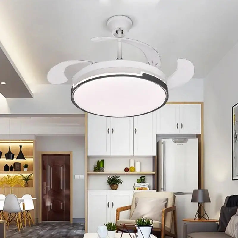 Modern black & white ceiling fan with retractable blades bedroom light