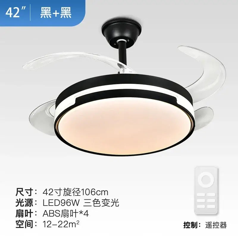 Modern black & white ceiling fan with retractable blades bedroom light