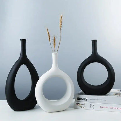Modern black & white ceramic vase set living room decor