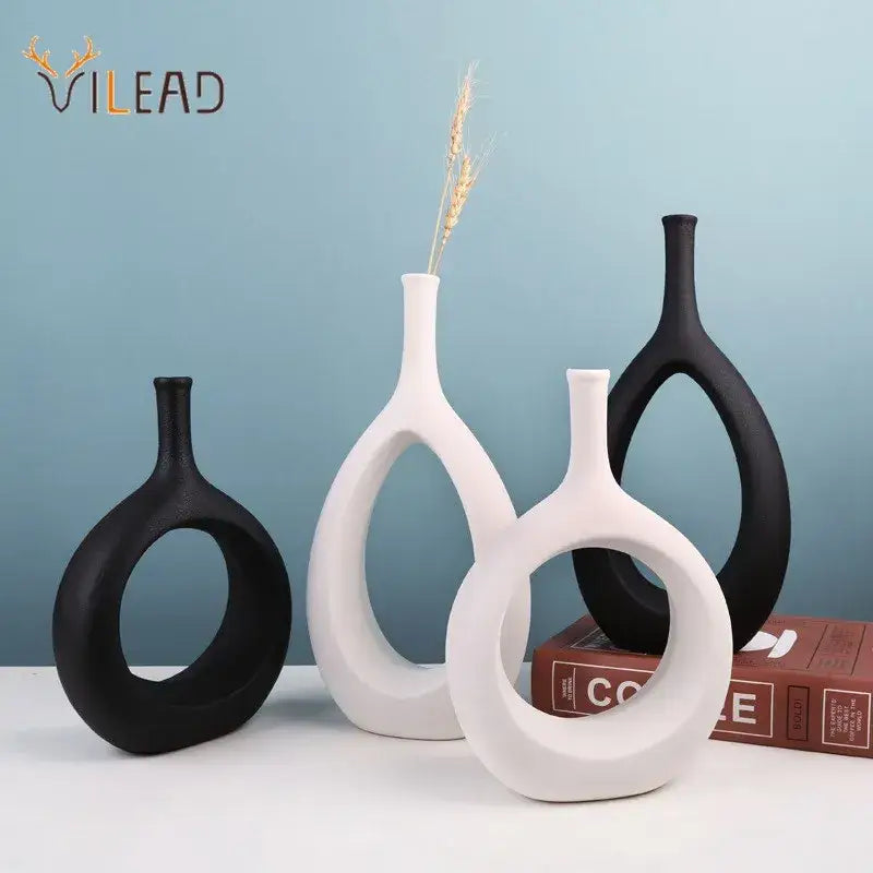Modern black & white ceramic vase set living room decor