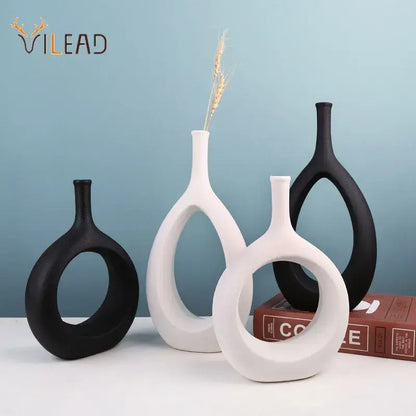 Modern black & white ceramic vase set living room decor