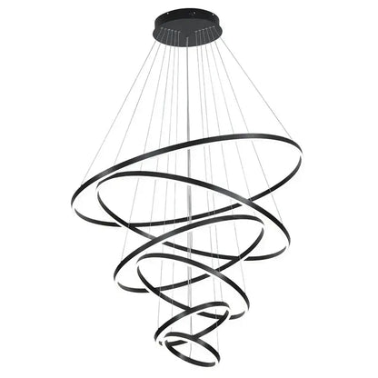Modern black & white circle ring art chandelier staircase light