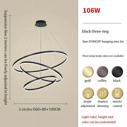Modern black & white circle ring art chandelier staircase light
