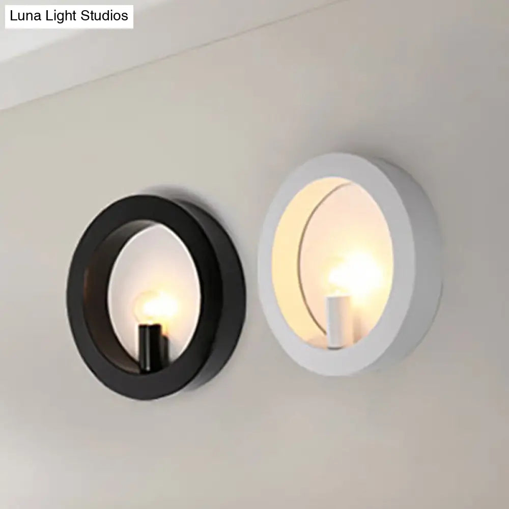 DecorBites™ Modern Black/White Circle Wall Light - Simple Metallic 1 Light Wall Lamp for Bedroom and Hallway