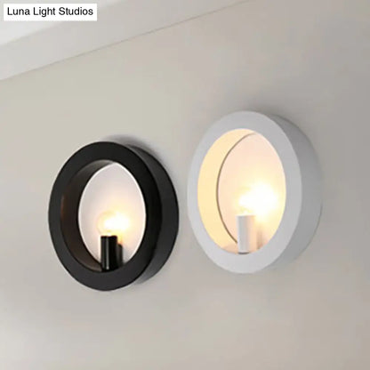 DecorBites™ Modern Black/White Circle Wall Light - Simple Metallic 1 Light Wall Lamp for Bedroom and Hallway