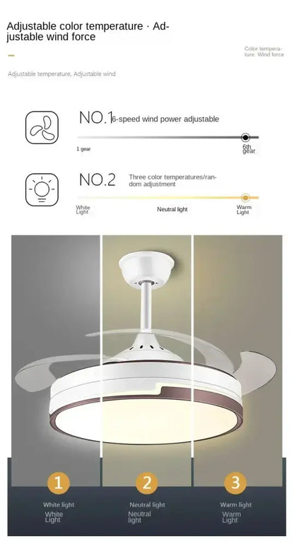 Modern black & white copper ceiling fan with led light bedroom