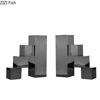 Modern black & white crystal bookends sculpture living room decor