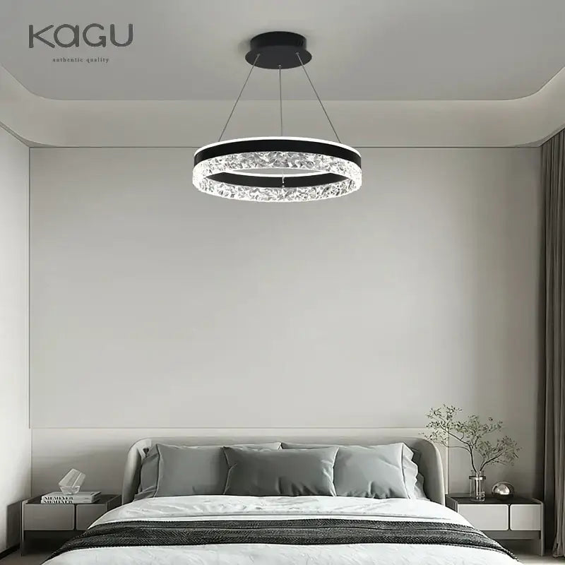 Modern black & white crystal rings led chandelier dining room