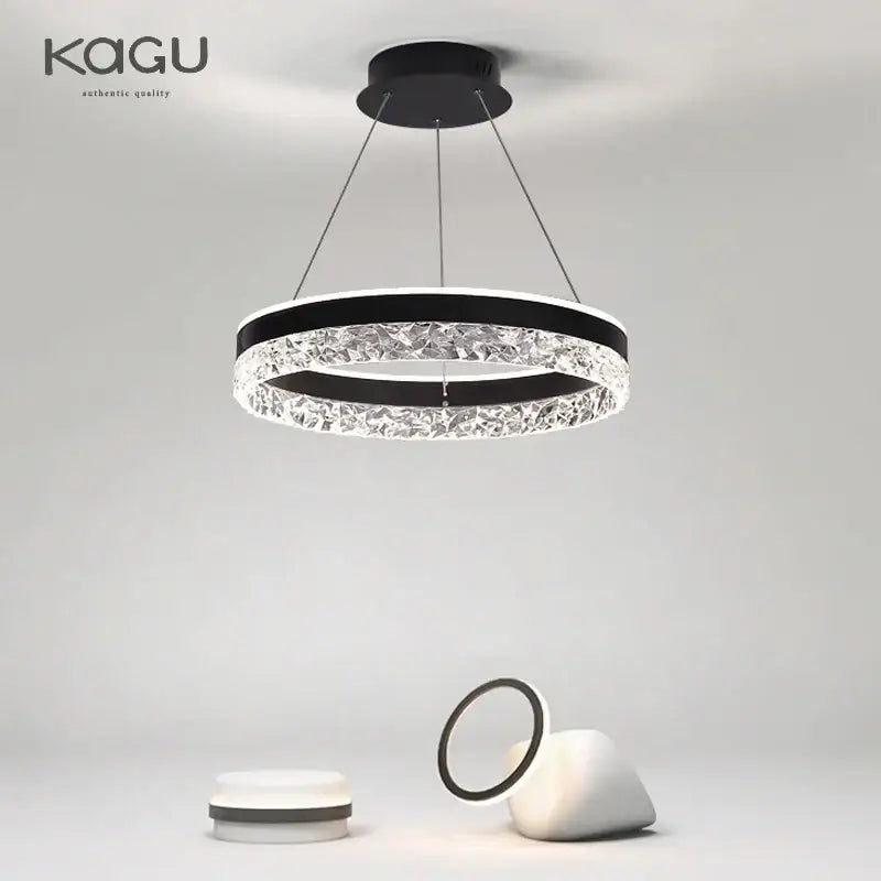 Modern black & white crystal rings led chandelier dining room