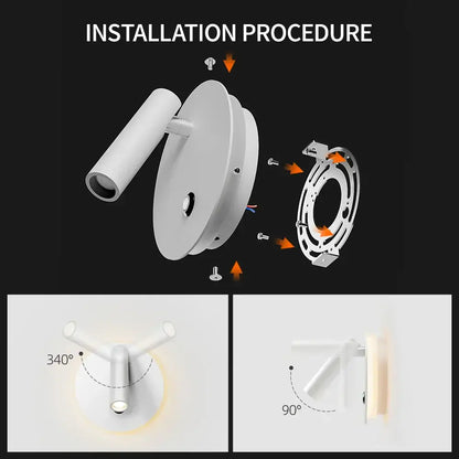 Modern black & white dimmable led wall lamp bedroom reading light