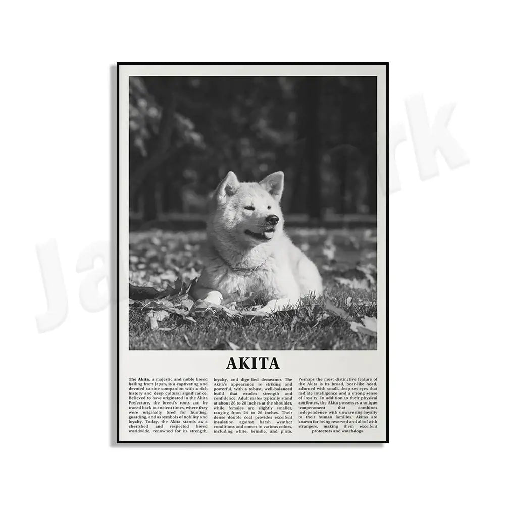 Modern black & white dog breeds poster set – living room wall art