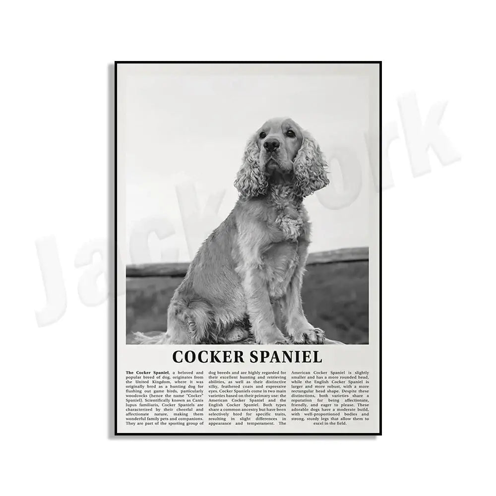Modern black & white dog breeds poster set – living room wall art
