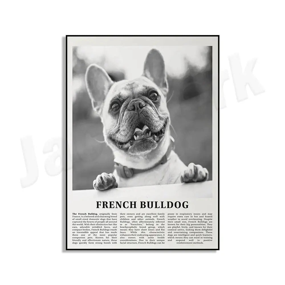 Modern black & white dog breeds poster set – living room wall art