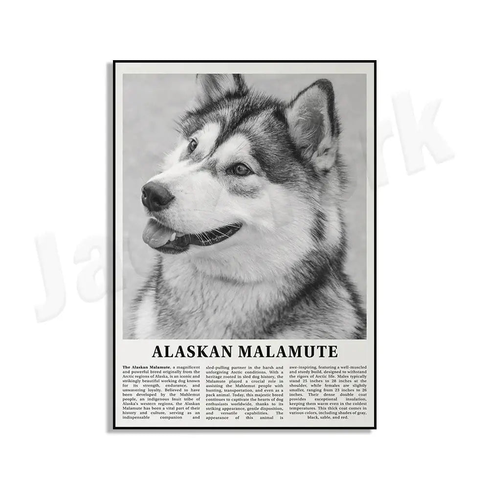 Modern black & white dog breeds poster set – living room wall art