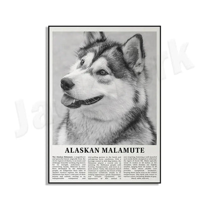 Modern black & white dog breeds poster set – living room wall art