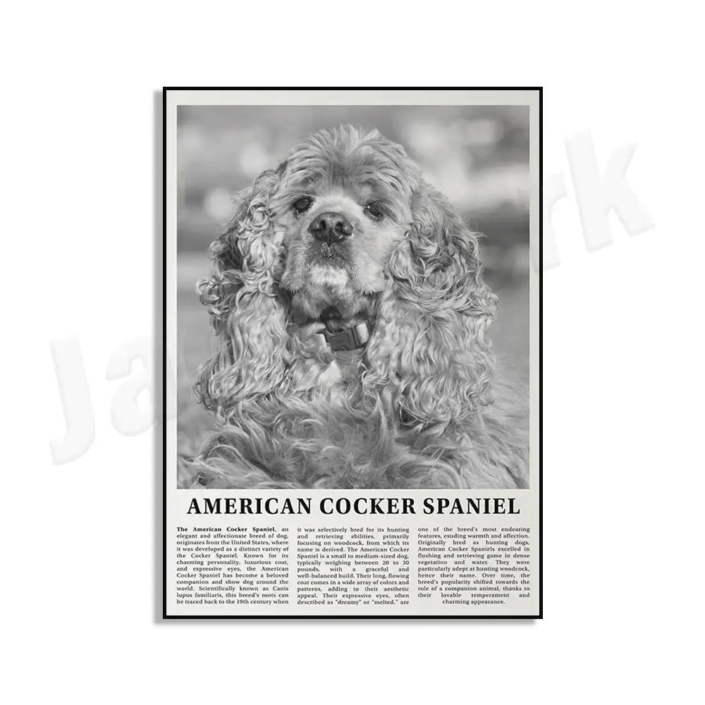 Modern black & white dog breeds poster set – living room wall art