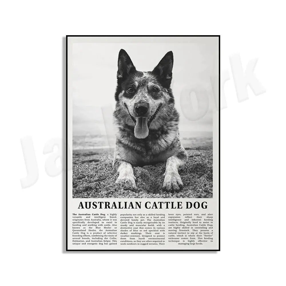 Modern black & white dog breeds poster set – living room wall art