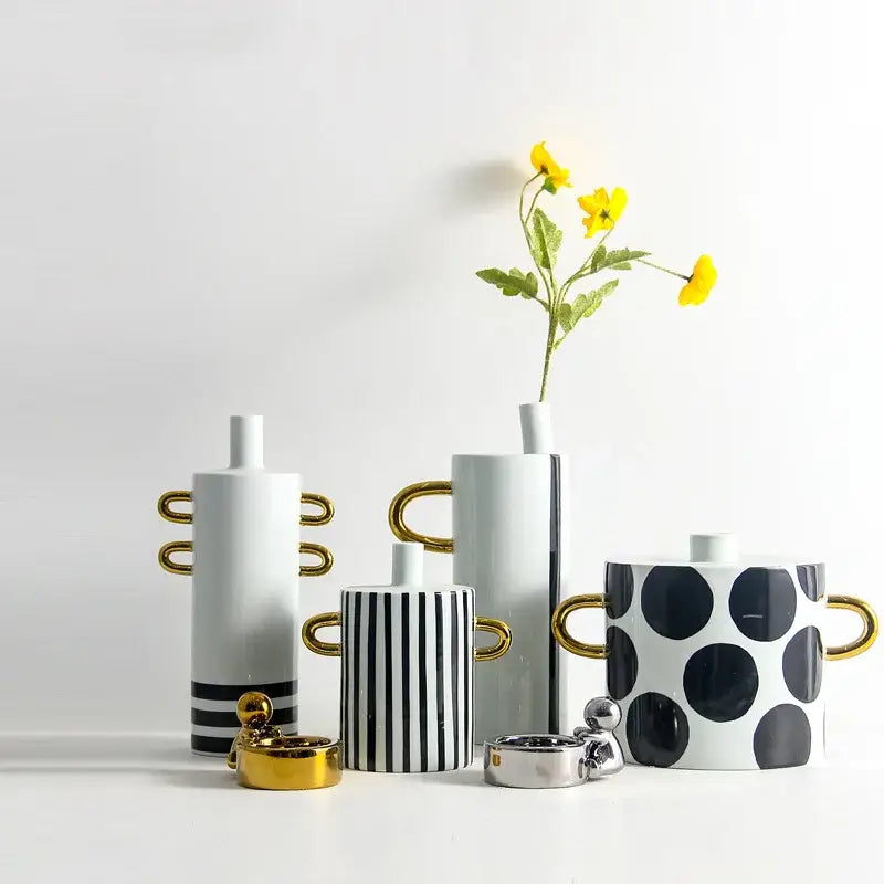 Modern black & white dots geometric ceramic vase living room decor