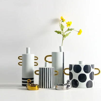 Modern black & white dots geometric ceramic vase living room decor