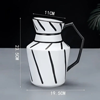 Modern black & white elegant striped ceramic vase living room decor