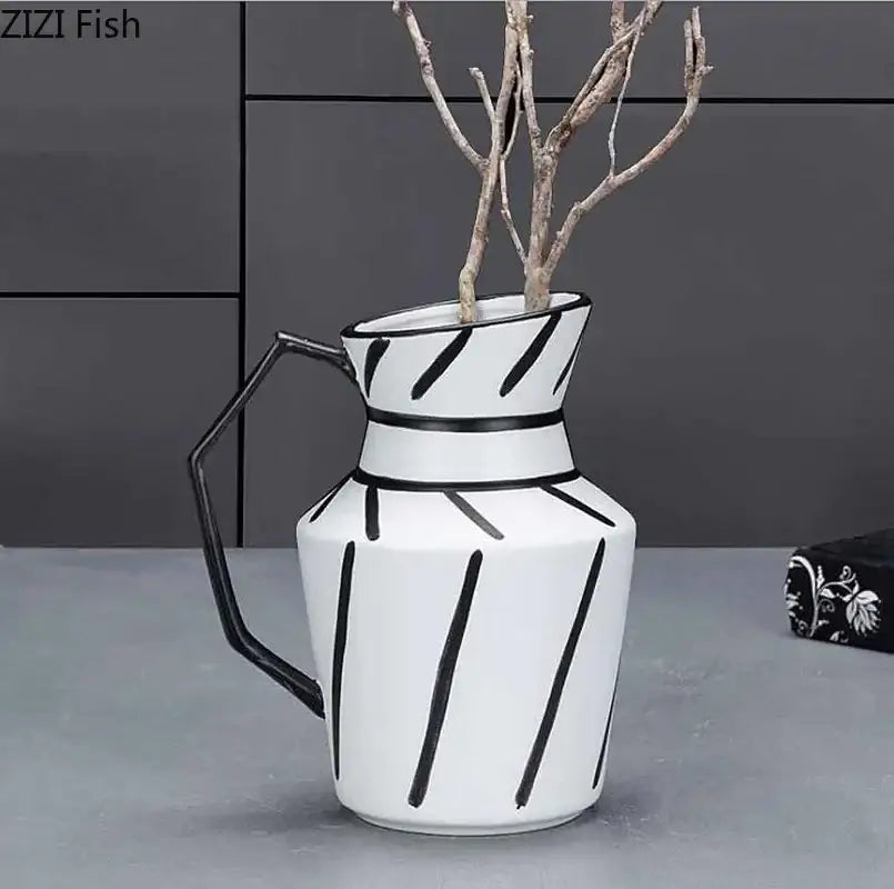 Modern black & white elegant striped ceramic vase living room decor
